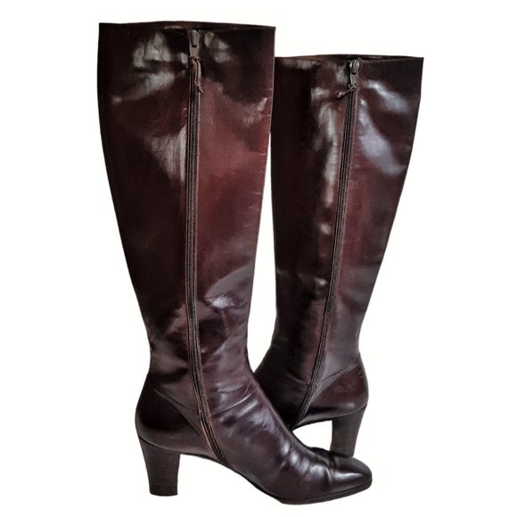 VTG Salvatore Ferragamo Knee High Chestnut Brown Leather Heeled Boots SZ 8.5 - Picture 9 of 16
